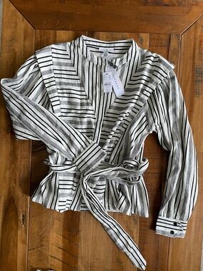 Topshop Black & White Striped Tie-Waist Top